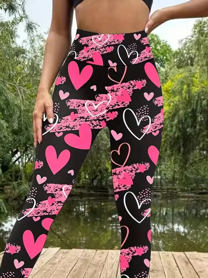 Trendy Love Print Slim-Fit Elastic Waist Tights Pants Mssza