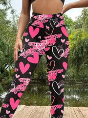 Trendy Love Print Slim-Fit Elastic Waist Tights Pants Mssza