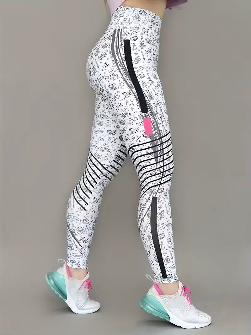 Trendy Lycra Slash Pockets Sports Print Fitness Jogging Streetwear Mssza