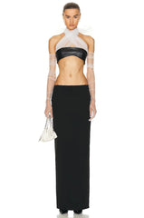 Trendy Mesh Gloves Bodycon Bandage Long Skirts 3 Pieces Set Mssza