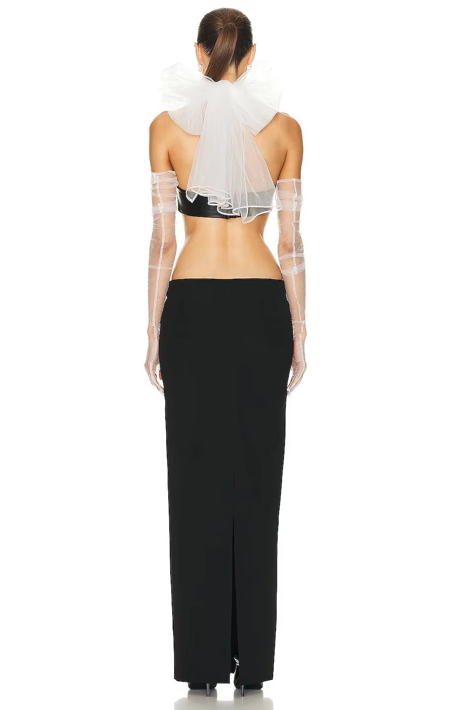 Trendy Mesh Gloves Bodycon Bandage Long Skirts 3 Pieces Set Mssza