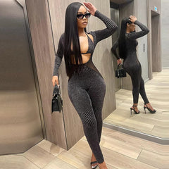 Trendy Mesh Patchwork Overalls for Cut Out Skinny Jumpsuit With Underwear Bra Mssza