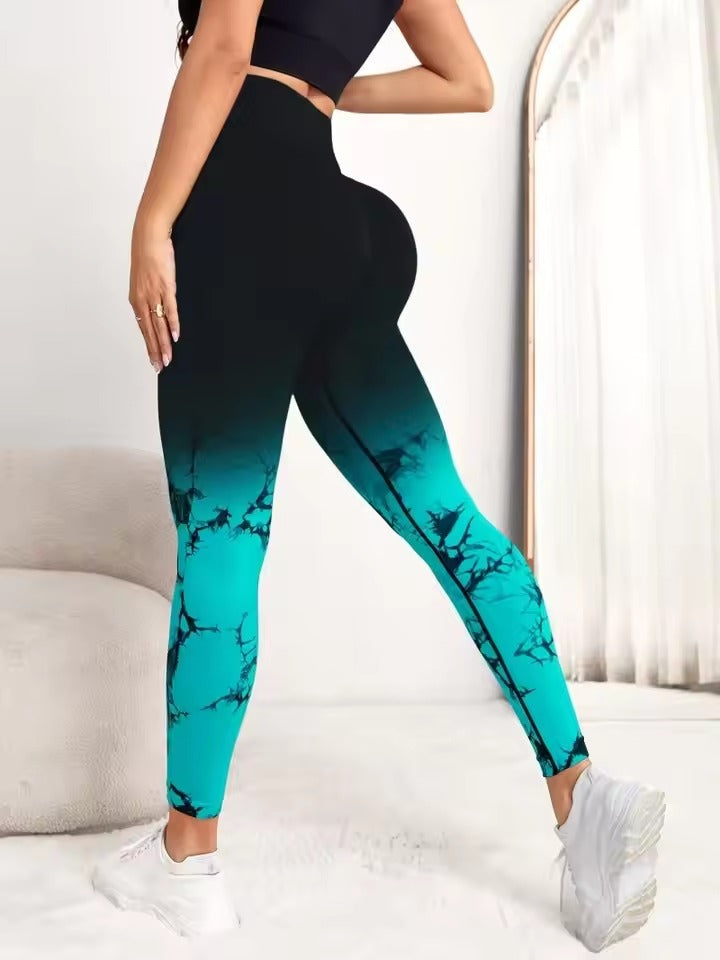Trendy No Pocket Tie Dye High Waist Yoga Fitness Leggings Mssza