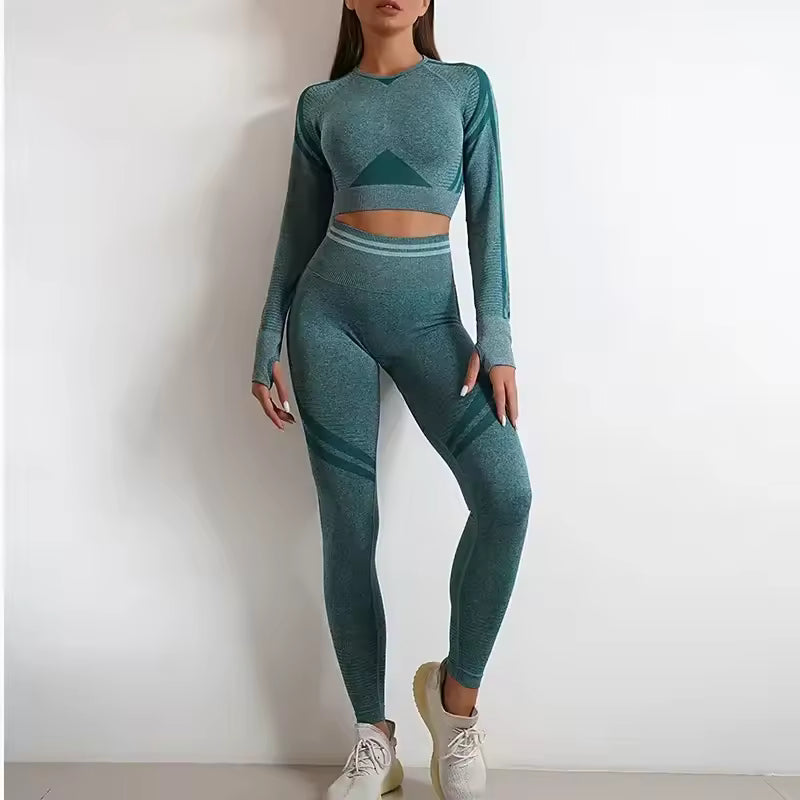 Nylon Seam Pockets Seamless Hip-lifting Full Sleeved Yoga Sets Mssza
