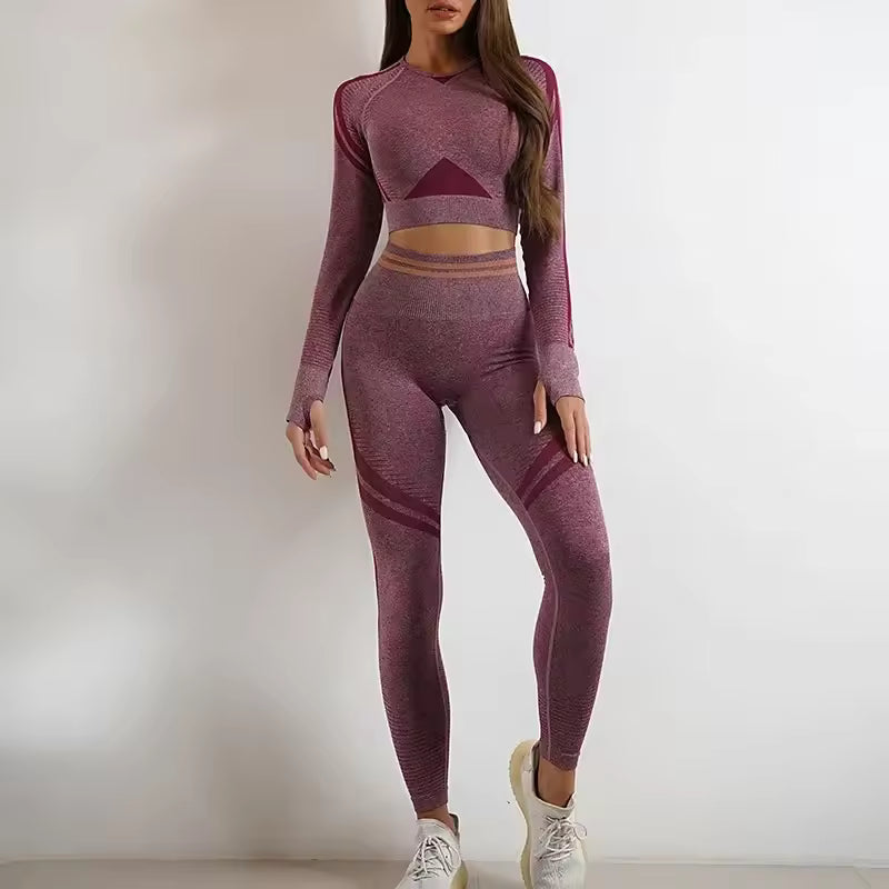 Nylon Seam Pockets Seamless Hip-lifting Full Sleeved Yoga Sets Mssza