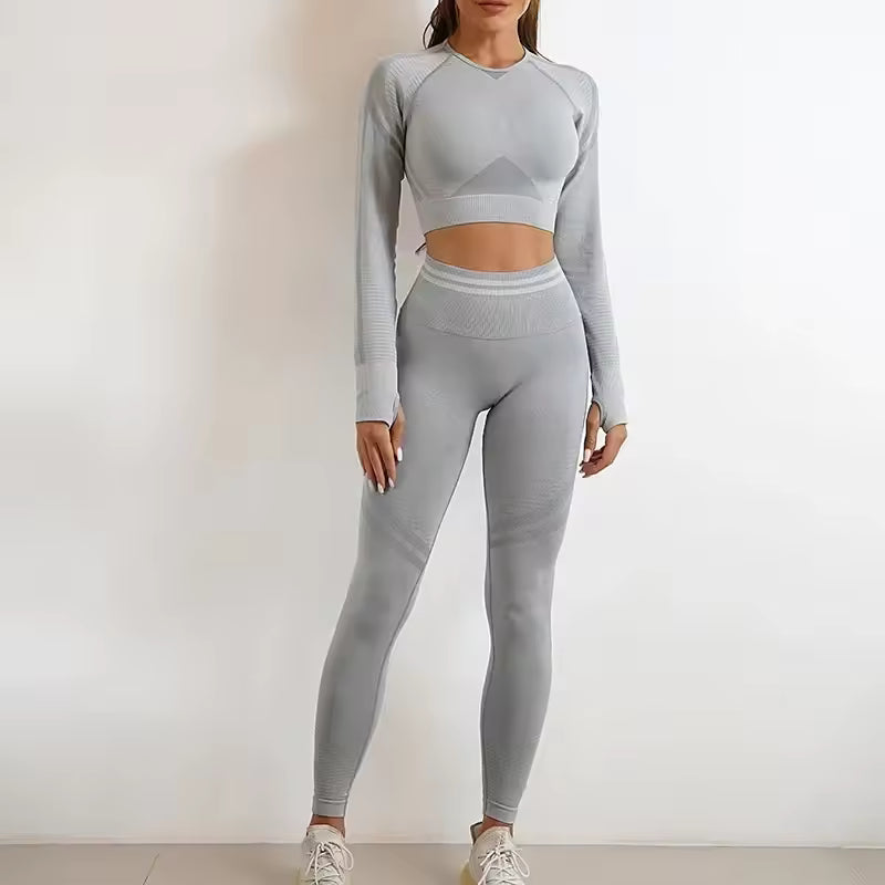 Nylon Seam Pockets Seamless Hip-lifting Full Sleeved Yoga Sets Mssza