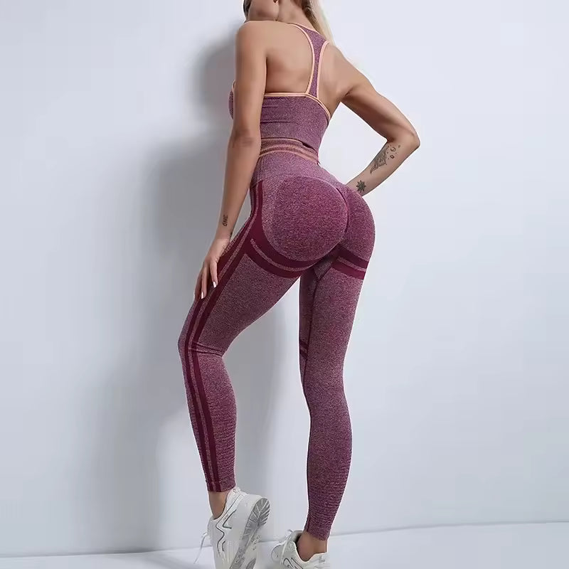 Trendy Nylon Seam Pockets Seamless Hip-lifting Sleeveless Yoga Sets Mssza