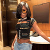 Trendy O-Neck Aesthetic Letter Printed Short Sleeve Hollow Out Crop Top Mssza