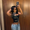 Trendy O-Neck Aesthetic Letter Printed Short Sleeve Hollow Out Crop Top Mssza