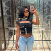 Trendy O-Neck Aesthetic Letter Printed Short Sleeve Hollow Out Crop Top Mssza