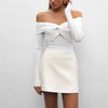 Trendy Off Shoulder Cross Neck Long Sleeve Bodycon Shirts Mssza