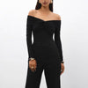 Trendy Off Shoulder Cross Neck Long Sleeve Bodycon Shirts Mssza