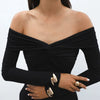 Trendy Off Shoulder Cross Neck Long Sleeve Bodycon Shirts Mssza