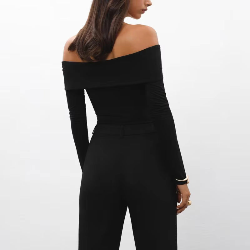 Trendy Off Shoulder Cross Neck Long Sleeve Bodycon Shirts Mssza