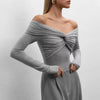 Trendy Off Shoulder Cross Neck Long Sleeve Bodycon Shirts Mssza