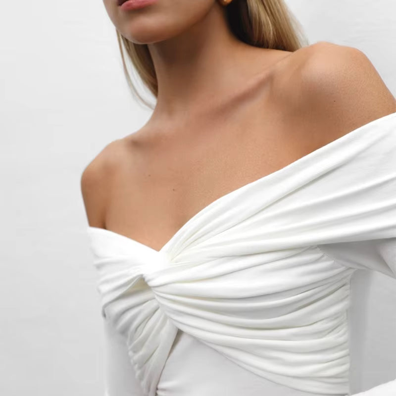 Trendy Off Shoulder Cross Neck Long Sleeve Bodycon Shirts Mssza