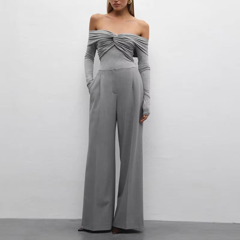 Trendy Off Shoulder Cross Neck Long Sleeve Bodycon Shirts Mssza