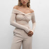 Trendy Off Shoulder Cross Neck Long Sleeve Bodycon Shirts Mssza