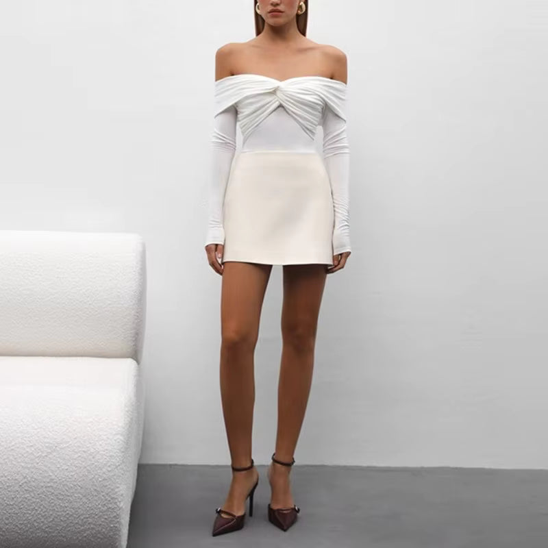 Trendy Off Shoulder Cross Neck Long Sleeve Bodycon Shirts Mssza