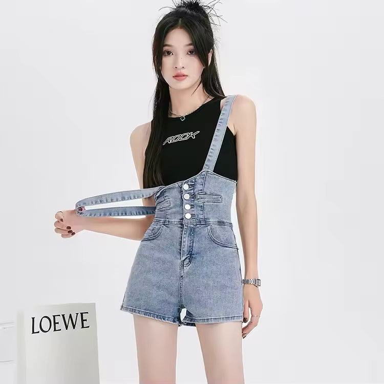 Trendy Overalls High Waist Non Stretch Short Jumpsuit Romper Mssza