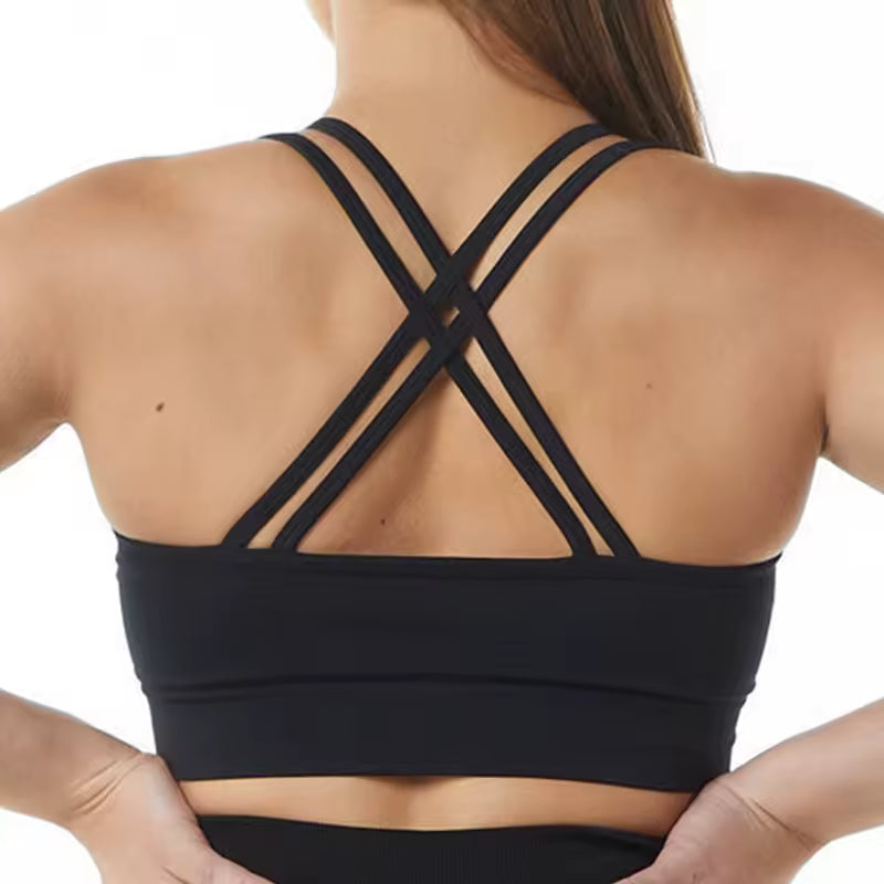 Trendy Padded Criss Cross Padded Backless Sports Crop Tops Mssza