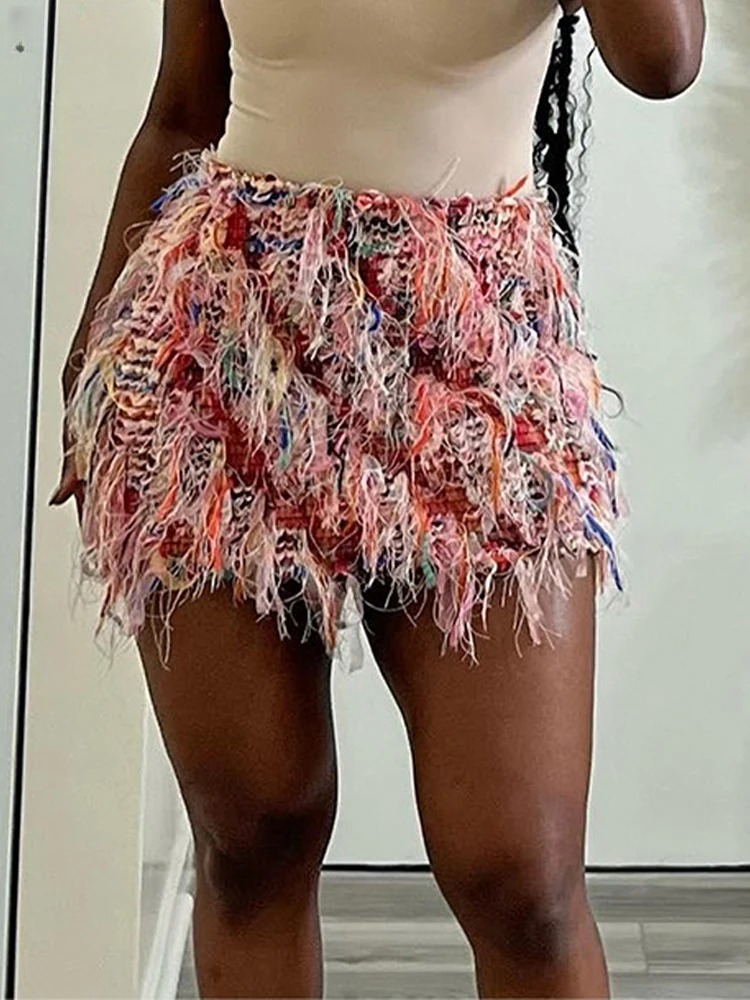 Trendy Peach Hip Thin Knit Wild Tassel Stretch Skinny Skirt Mssza