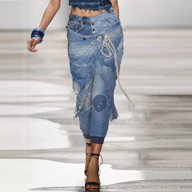 Trendy Polyester High Waist High Street Wide Leg Pants Mssza