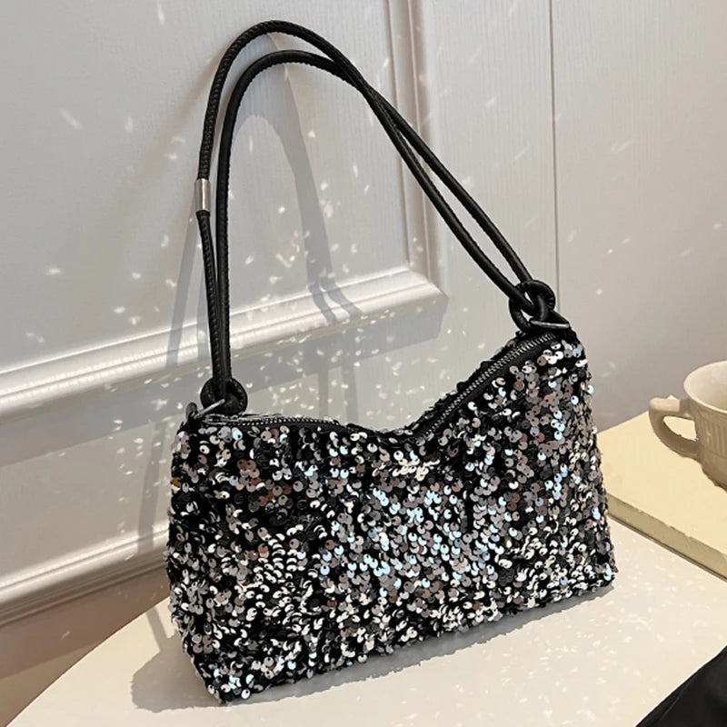 Trendy Polyester With Sequins Versatile Single Shoulder Small Handbag Mssza