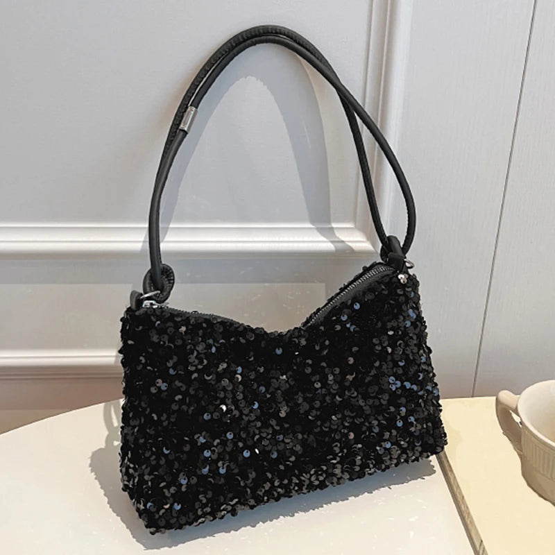 Trendy Polyester With Sequins Versatile Single Shoulder Small Handbag Mssza