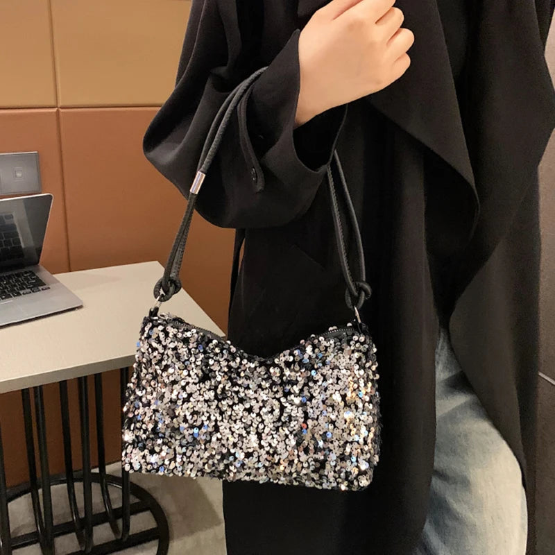 Trendy Polyester With Sequins Versatile Single Shoulder Small Handbag Mssza