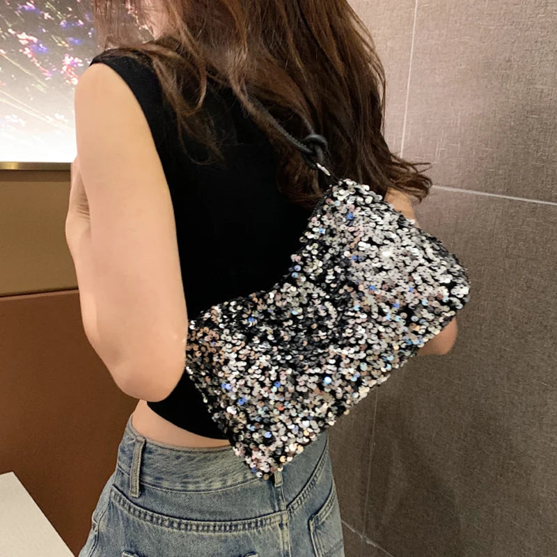 Trendy Polyester With Sequins Versatile Single Shoulder Small Handbag Mssza