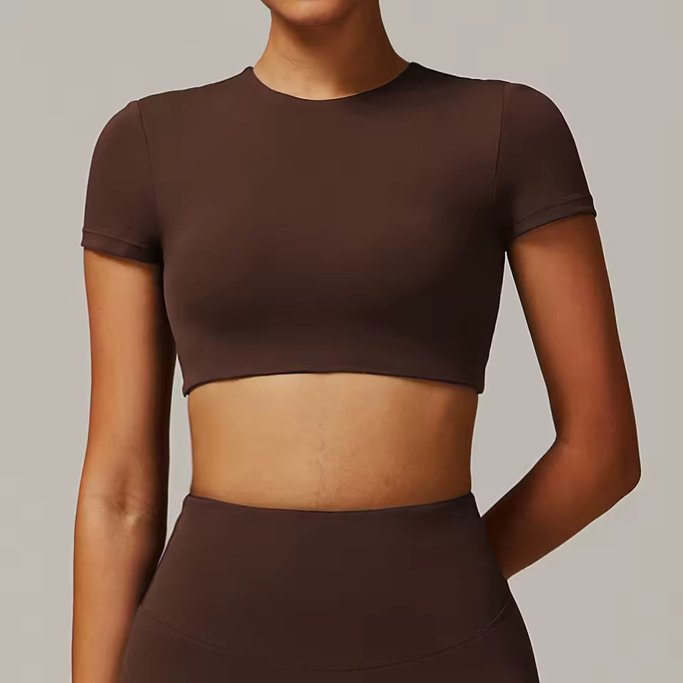 Trendy Quick Dry Short Sleeve Yoga Shirt Gym Sport Crop Top Mssza