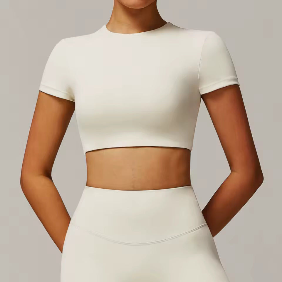 Trendy Quick Dry Short Sleeve Yoga Shirt Gym Sport Crop Top Mssza