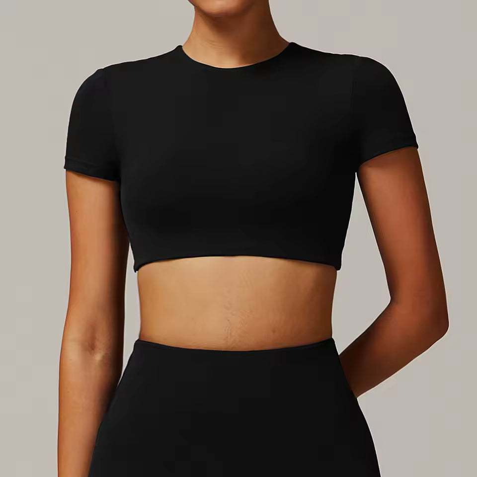 Trendy Quick Dry Short Sleeve Yoga Shirt Gym Sport Crop Top Mssza