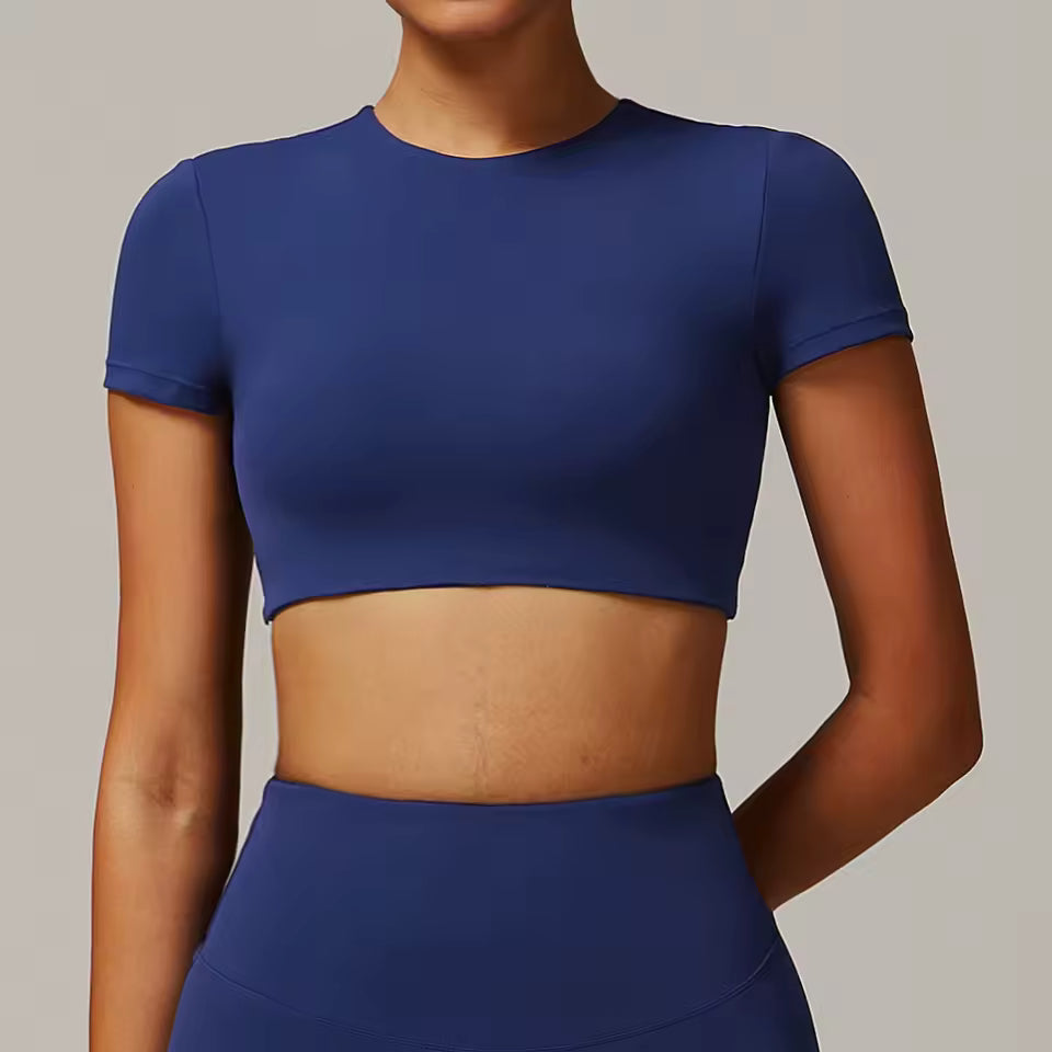 Trendy Quick Dry Short Sleeve Yoga Shirt Gym Sport Crop Top Mssza