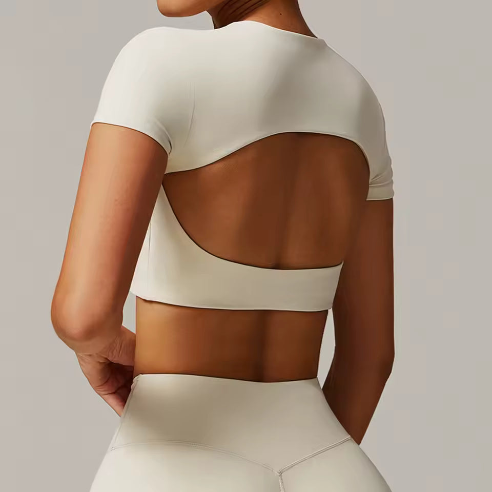 Trendy Quick Dry Short Sleeve Yoga Shirt Gym Sport Crop Top Mssza