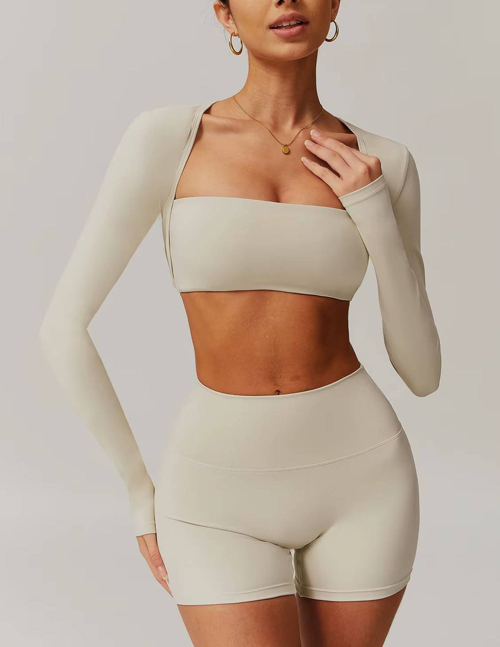 Trendy Quick Drying Brushed Shawl Long Sleeved Yoga Tops Mssza