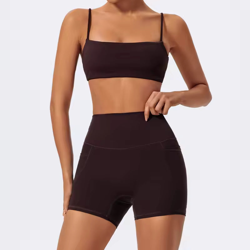 Trendy Quick Drying Yoga Gym Bra And Hight Waisted Short 2 Piece Set Mssza