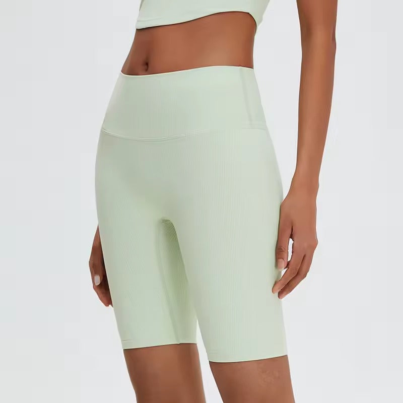 Trendy Ribbed High Waisted Cycling Sports Shorts Mssza