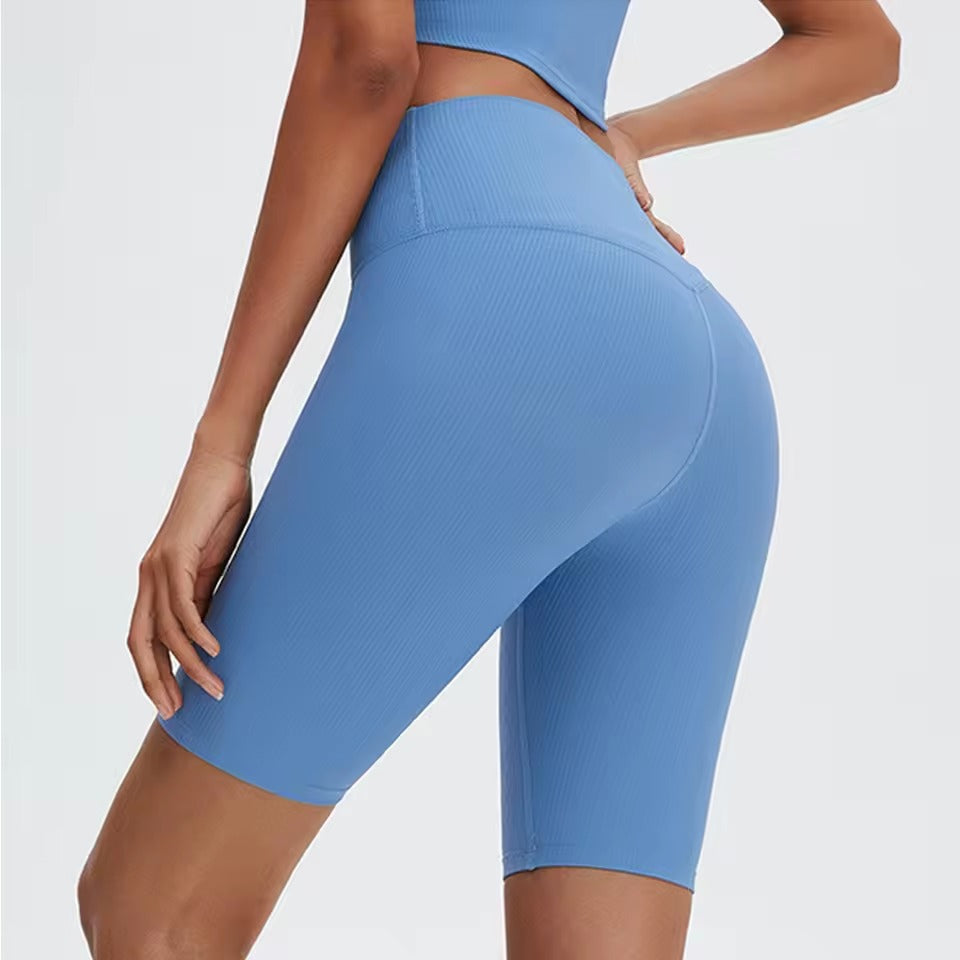 Trendy Ribbed High Waisted Cycling Sports Shorts Mssza