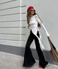 Trendy Ruffled Patchwork Pullover Knit Slim T-shirt Mssza