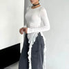 Trendy Ruffled Patchwork Pullover Knit Slim T-shirt Mssza