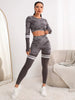 Trendy Seamless Fitness Long Sleeve Cropped Top high Waist Trousers Yoga Suit Mssza