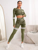 Trendy Seamless Fitness Long Sleeve Cropped Top high Waist Trousers Yoga Suit Mssza