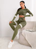 Trendy Seamless Fitness Long Sleeve Cropped Top high Waist Trousers Yoga Suit Mssza