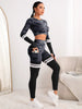 Trendy Seamless Fitness Long Sleeve Cropped Top high Waist Trousers Yoga Suit Mssza