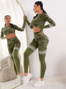 Trendy Seamless Fitness Long Sleeve Cropped Top high Waist Trousers Yoga Suit Mssza