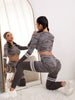 Trendy Seamless Fitness Long Sleeve Cropped Top high Waist Trousers Yoga Suit Mssza