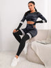 Trendy Seamless Fitness Long Sleeve Cropped Top high Waist Trousers Yoga Suit Mssza