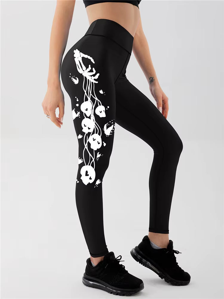 Trendy Seamless Skull Printed Ankle-Length Yoga Pants Mssza